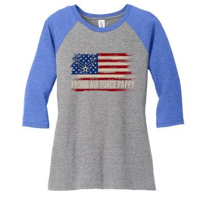 Vintage Proud Air Force Pappy American Flag Veteran Gift Funny Gift Women's Tri-Blend 3/4-Sleeve Raglan Shirt