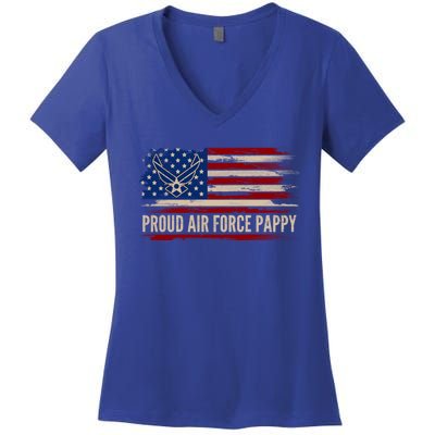 Vintage Proud Air Force Pappy American Flag Veteran Gift Funny Gift Women's V-Neck T-Shirt