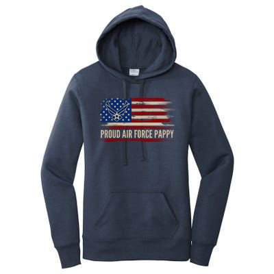 Vintage Proud Air Force Pappy American Flag Veteran Gift Funny Gift Women's Pullover Hoodie