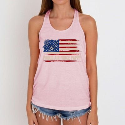 Vintage Proud Air Force Pappy American Flag Veteran Gift Funny Gift Women's Knotted Racerback Tank