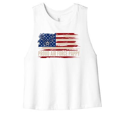 Vintage Proud Air Force Pappy American Flag Veteran Gift Funny Gift Women's Racerback Cropped Tank