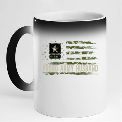 Vintage Proud Army Husband Camo American Flag Veteran Gift Cute Gift 11oz Black Color Changing Mug