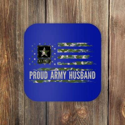 Vintage Proud Army Husband Camo American Flag Veteran Gift Cute Gift Coaster