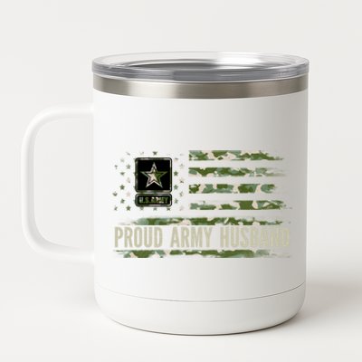 Vintage Proud Army Husband Camo American Flag Veteran Gift Cute Gift 12 oz Stainless Steel Tumbler Cup