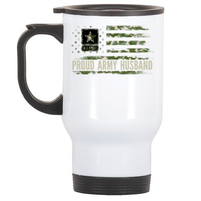 Vintage Proud Army Husband Camo American Flag Veteran Gift Cute Gift Stainless Steel Travel Mug