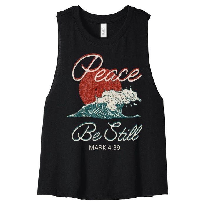 Vintage Peace Be Still Mark 439 Life Waves Christian Women's Racerback Cropped Tank