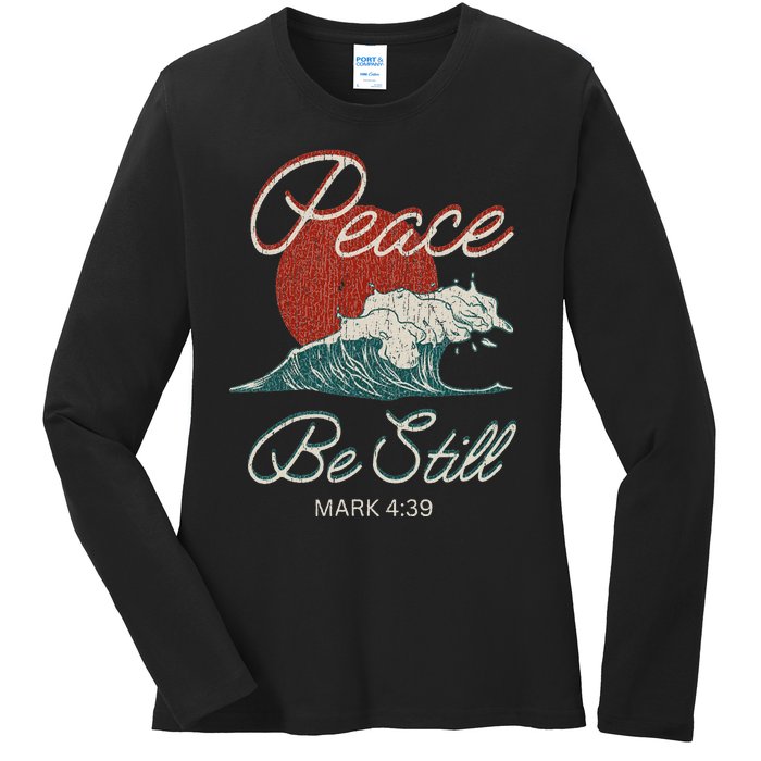 Vintage Peace Be Still Mark 439 Life Waves Christian Ladies Long Sleeve Shirt