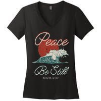 Vintage Peace Be Still Mark 439 Life Waves Christian Women's V-Neck T-Shirt