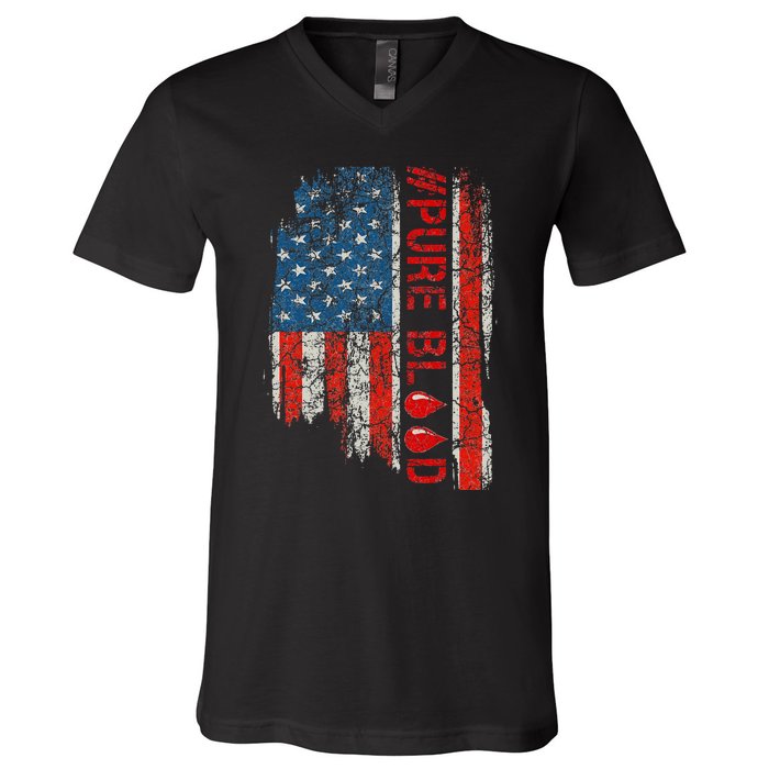 Vintage Pure Blood Movement Pureblood Freedom USA Flag V-Neck T-Shirt