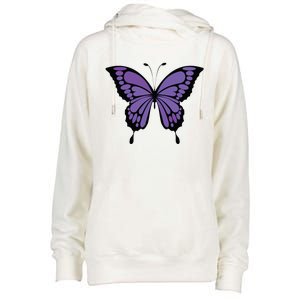 Vibrant Purple Butterfly Womens Funnel Neck Pullover Hood