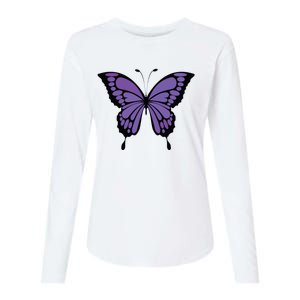 Vibrant Purple Butterfly Womens Cotton Relaxed Long Sleeve T-Shirt