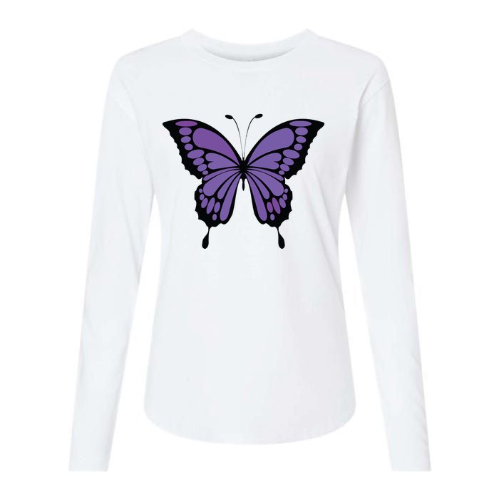 Vibrant Purple Butterfly Womens Cotton Relaxed Long Sleeve T-Shirt