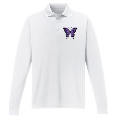 Vibrant Purple Butterfly Performance Long Sleeve Polo