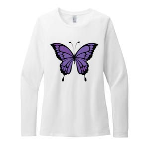 Vibrant Purple Butterfly Womens CVC Long Sleeve Shirt