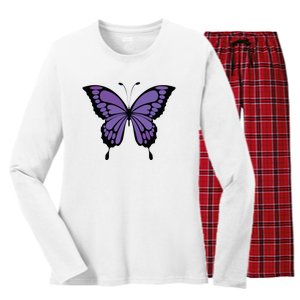 Vibrant Purple Butterfly Women's Long Sleeve Flannel Pajama Set 