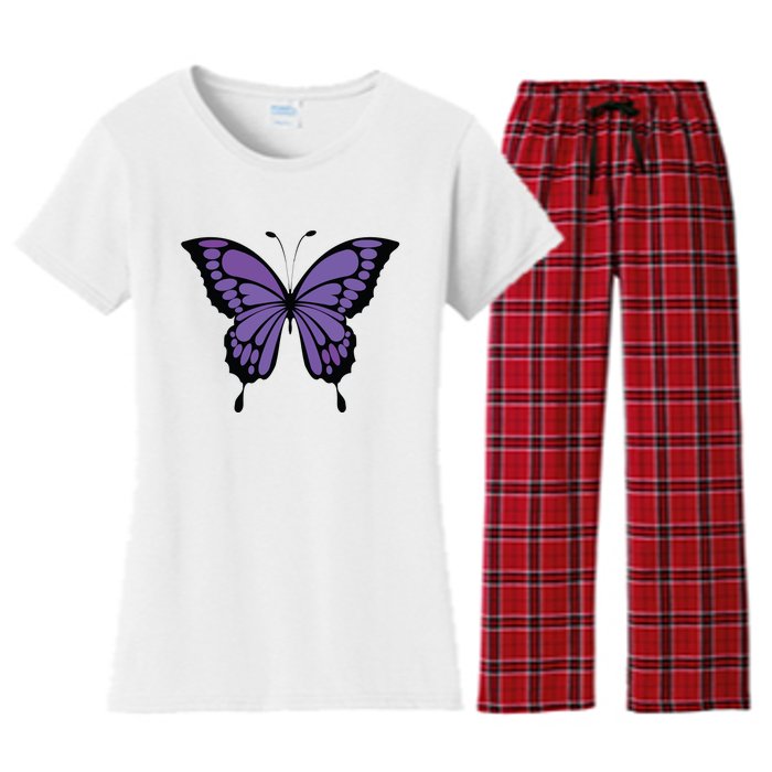 Vibrant Purple Butterfly Women's Flannel Pajama Set