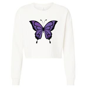 Vibrant Purple Butterfly Cropped Pullover Crew