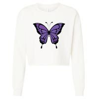 Vibrant Purple Butterfly Cropped Pullover Crew