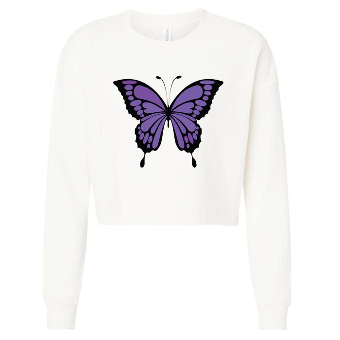 Vibrant Purple Butterfly Cropped Pullover Crew