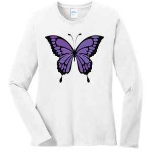 Vibrant Purple Butterfly Ladies Long Sleeve Shirt