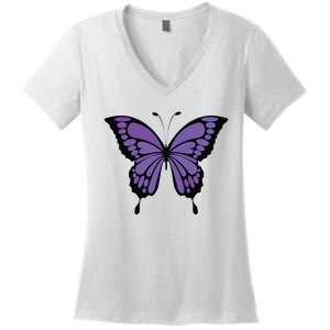 Vibrant Purple Butterfly Women's V-Neck T-Shirt