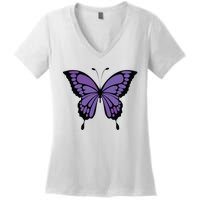 Vibrant Purple Butterfly Women's V-Neck T-Shirt