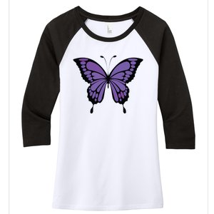 Vibrant Purple Butterfly Women's Tri-Blend 3/4-Sleeve Raglan Shirt