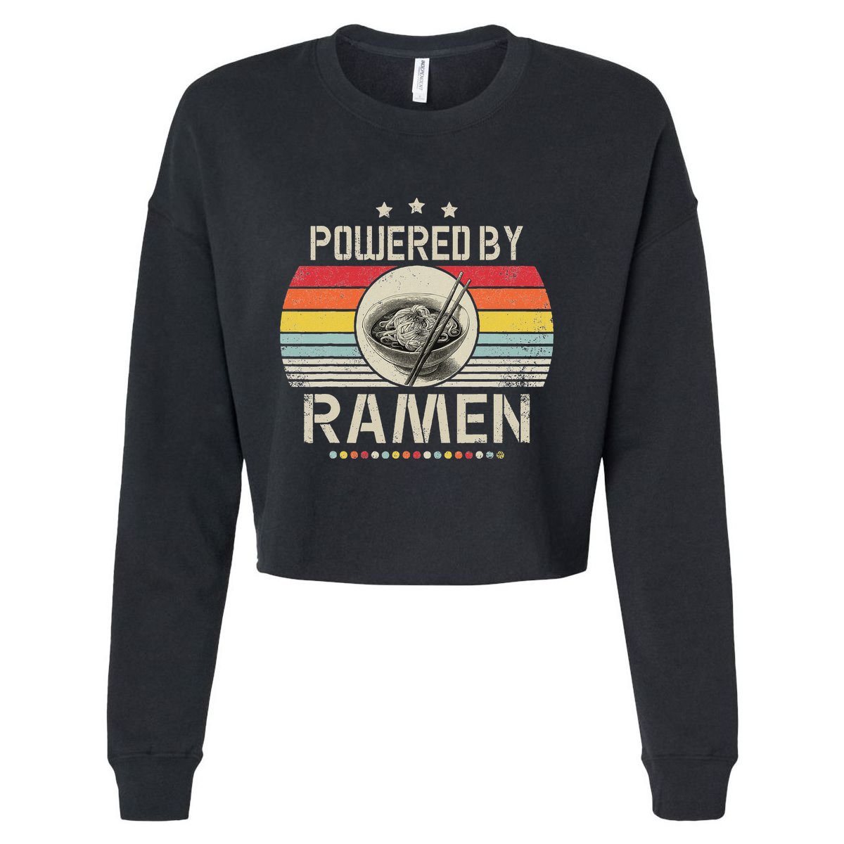 Vintage Powered By Ramen Japanese Love Anime Noodles Cropped Pullover Crew