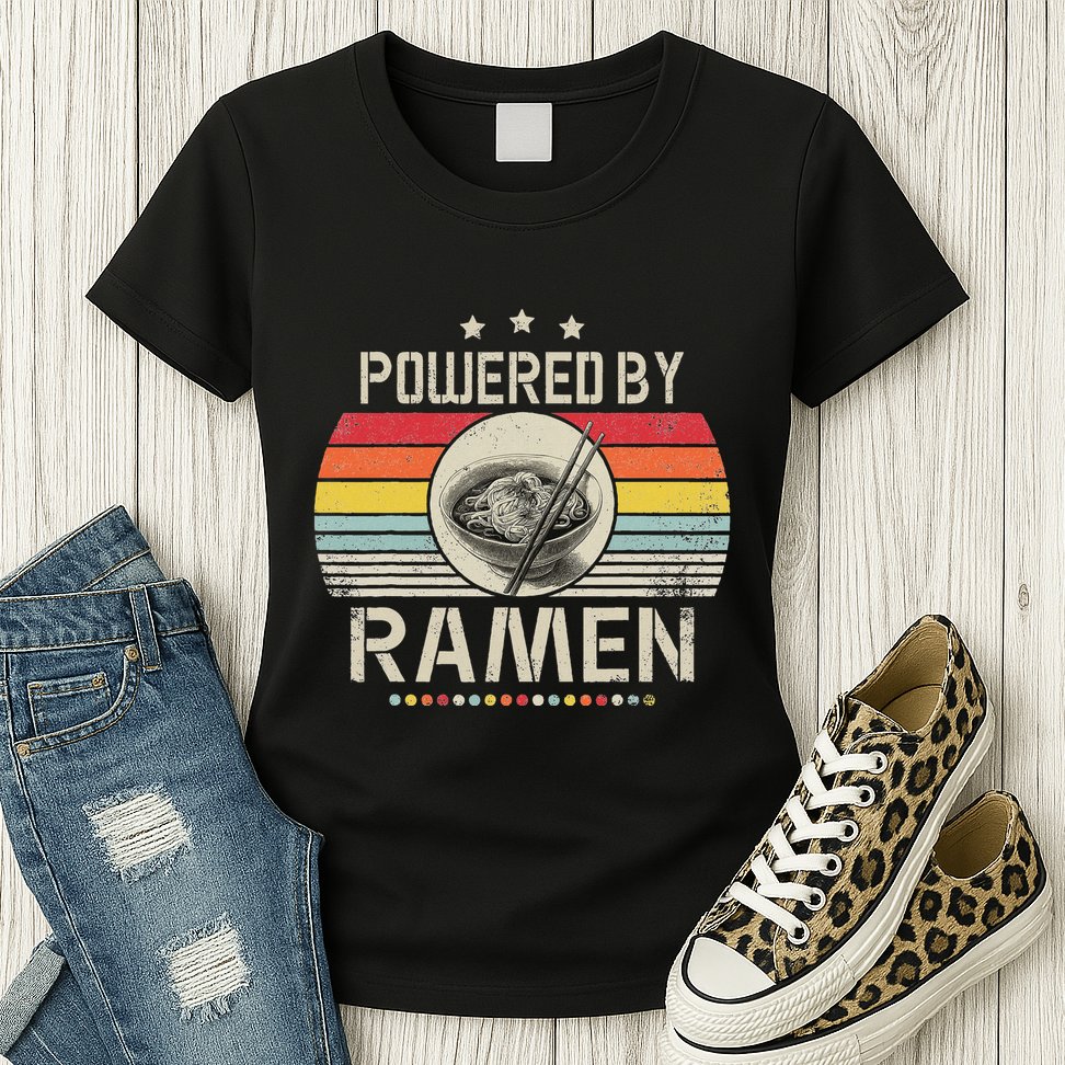 Vintage Powered By Ramen Japanese Love Anime Noodles Womens T-Shirt