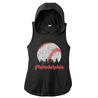 Vintage Philadelphia Baseball Skyline Retro Cityscape Ladies PosiCharge Tri-Blend Wicking Draft Hoodie Tank