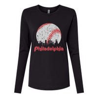 Vintage Philadelphia Baseball Skyline Retro Cityscape Womens Cotton Relaxed Long Sleeve T-Shirt