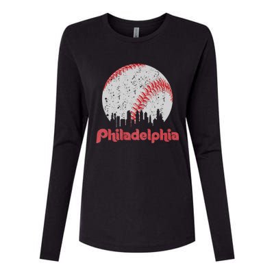 Vintage Philadelphia Baseball Skyline Retro Cityscape Womens Cotton Relaxed Long Sleeve T-Shirt