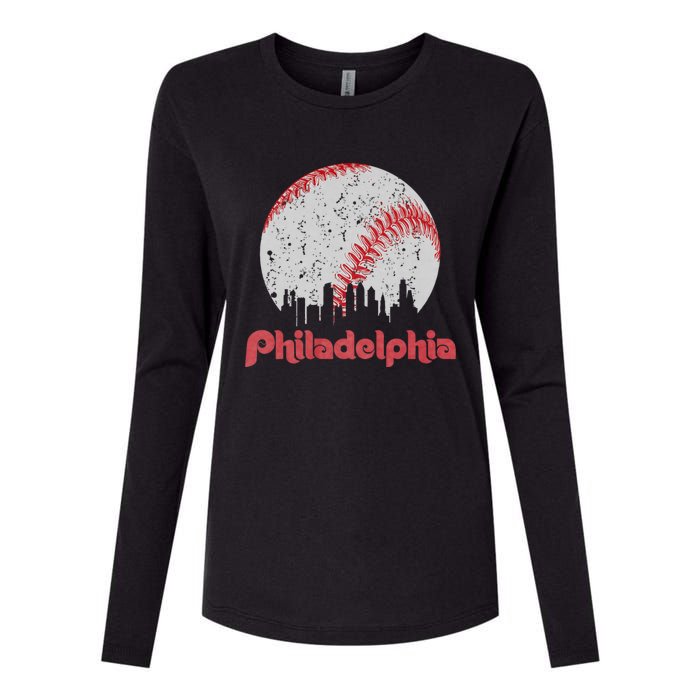 Vintage Philadelphia Baseball Skyline Retro Cityscape Womens Cotton Relaxed Long Sleeve T-Shirt