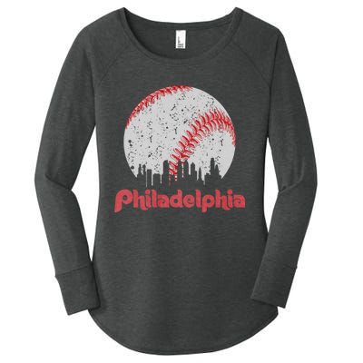 Vintage Philadelphia Baseball Skyline Retro Cityscape Women's Perfect Tri Tunic Long Sleeve Shirt