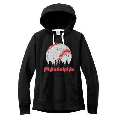 Vintage Philadelphia Baseball Skyline Retro Cityscape Women's Fleece Hoodie