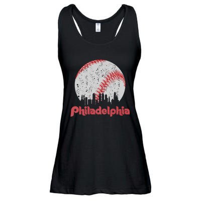 Vintage Philadelphia Baseball Skyline Retro Cityscape Ladies Essential Flowy Tank