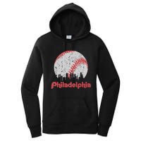 Vintage Philadelphia Baseball Skyline Retro Cityscape Women's Pullover Hoodie