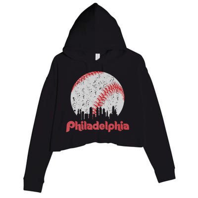 Vintage Philadelphia Baseball Skyline Retro Cityscape Crop Fleece Hoodie