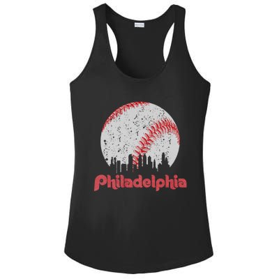 Vintage Philadelphia Baseball Skyline Retro Cityscape Ladies PosiCharge Competitor Racerback Tank