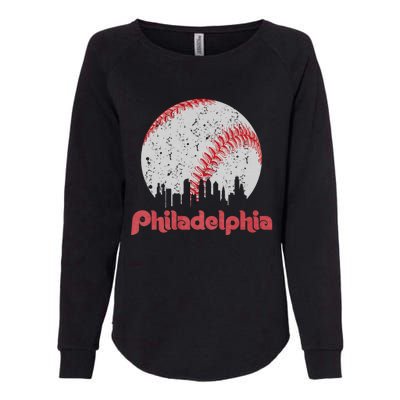 Vintage Philadelphia Baseball Skyline Retro Cityscape Womens California Wash Sweatshirt