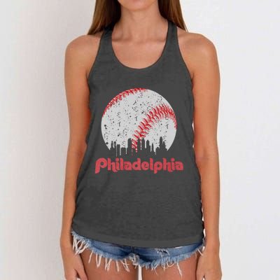 Vintage Philadelphia Baseball Skyline Retro Cityscape Women's Knotted Racerback Tank