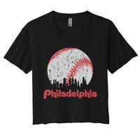 Vintage Philadelphia Baseball Skyline Retro Cityscape Women's Crop Top Tee