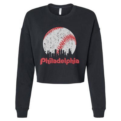 Vintage Philadelphia Baseball Skyline Retro Cityscape Cropped Pullover Crew