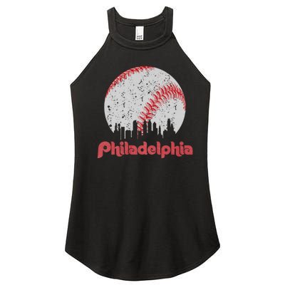 Vintage Philadelphia Baseball Skyline Retro Cityscape Women's Perfect Tri Rocker Tank