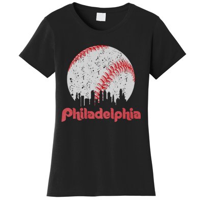 Vintage Philadelphia Baseball Skyline Retro Cityscape Women's T-Shirt