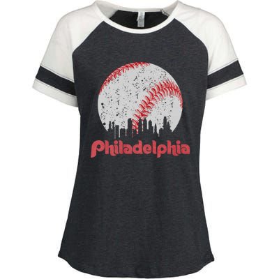 Vintage Philadelphia Baseball Skyline Retro Cityscape Enza Ladies Jersey Colorblock Tee