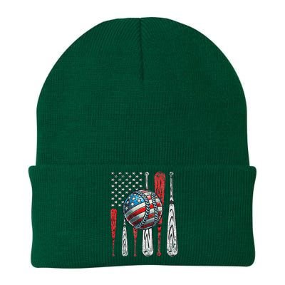 Vintage Patriotic Baseball 4th Of July Usa Flag Knit Cap Winter Beanie