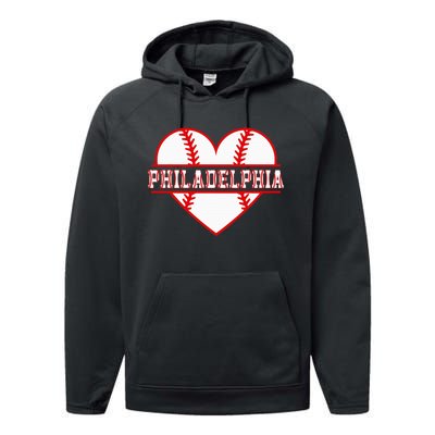 Vintage Philadelphia Baseball Skyline Retro Cityscap Performance Fleece Hoodie