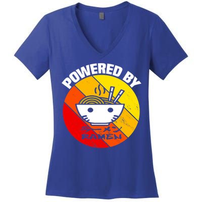 Vintage Powered By Ramen Gift Ramen Noodle Soup Gift Women's V-Neck T-Shirt