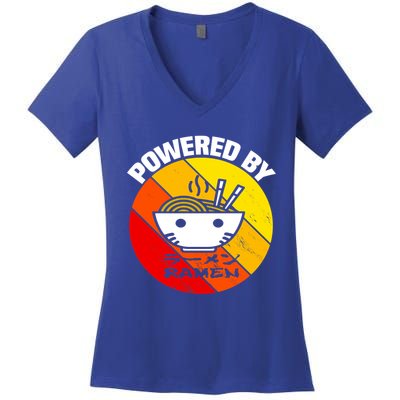 Vintage Powered By Ramen Gift Ramen Noodle Soup Gift Women's V-Neck T-Shirt